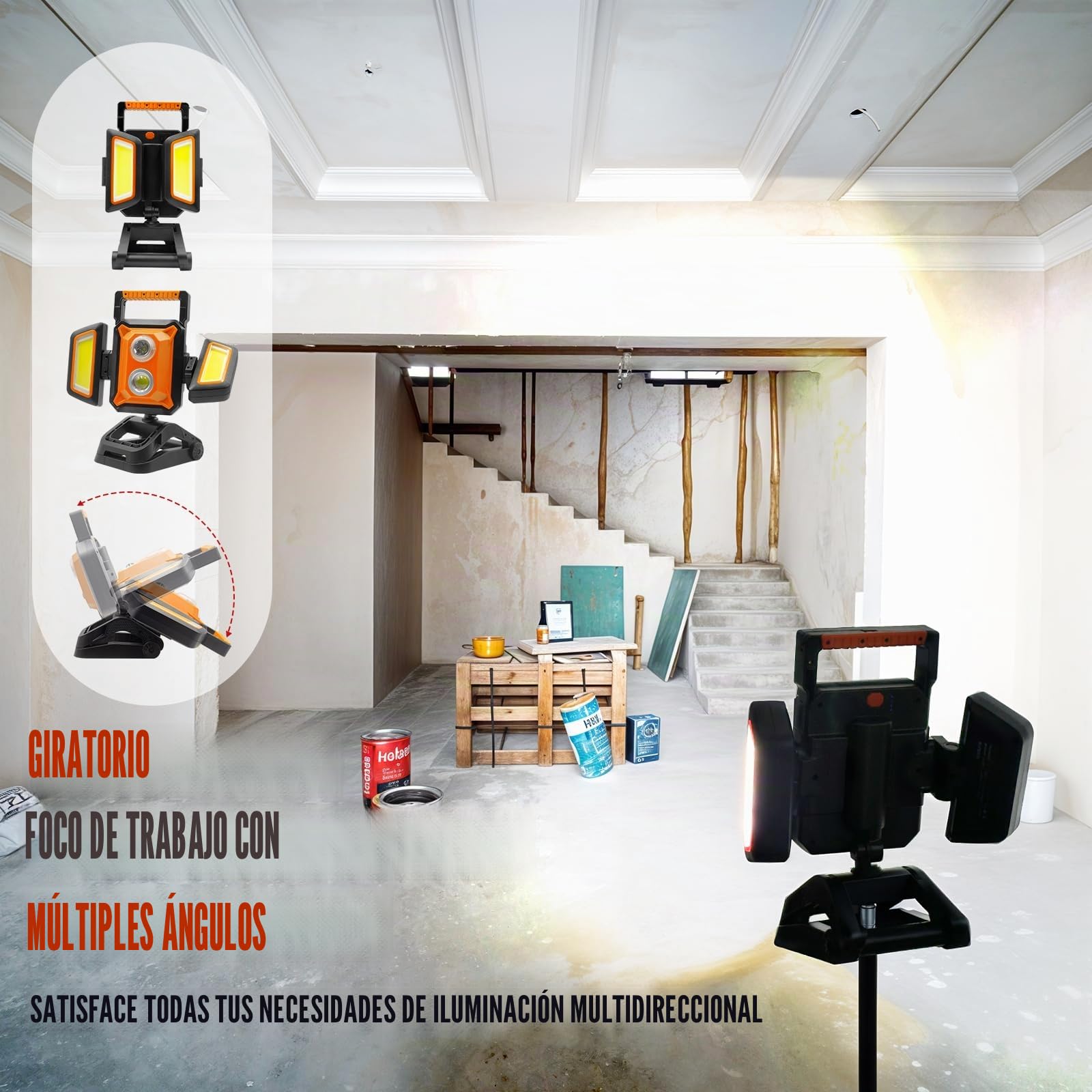 SYLSTAR Foco LED Recargable 40W 4000LM, Foco LED Batería con Pinza y Base Magnética, 360° Plegable con 5 Modos, Luz de Trabajo con Función Powerbank para Obra, Taller, Garaje y Camping