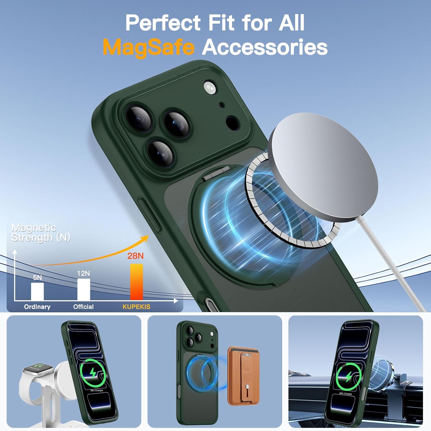 Magnetic for iPhone 17 Pro Case [2 x Screen Protector] Compatible with MagSafe Translucent Matte Military Grade 17 FT Drop Shockproof Full Camera Protection 360° Spin Stand Phone Cover Green