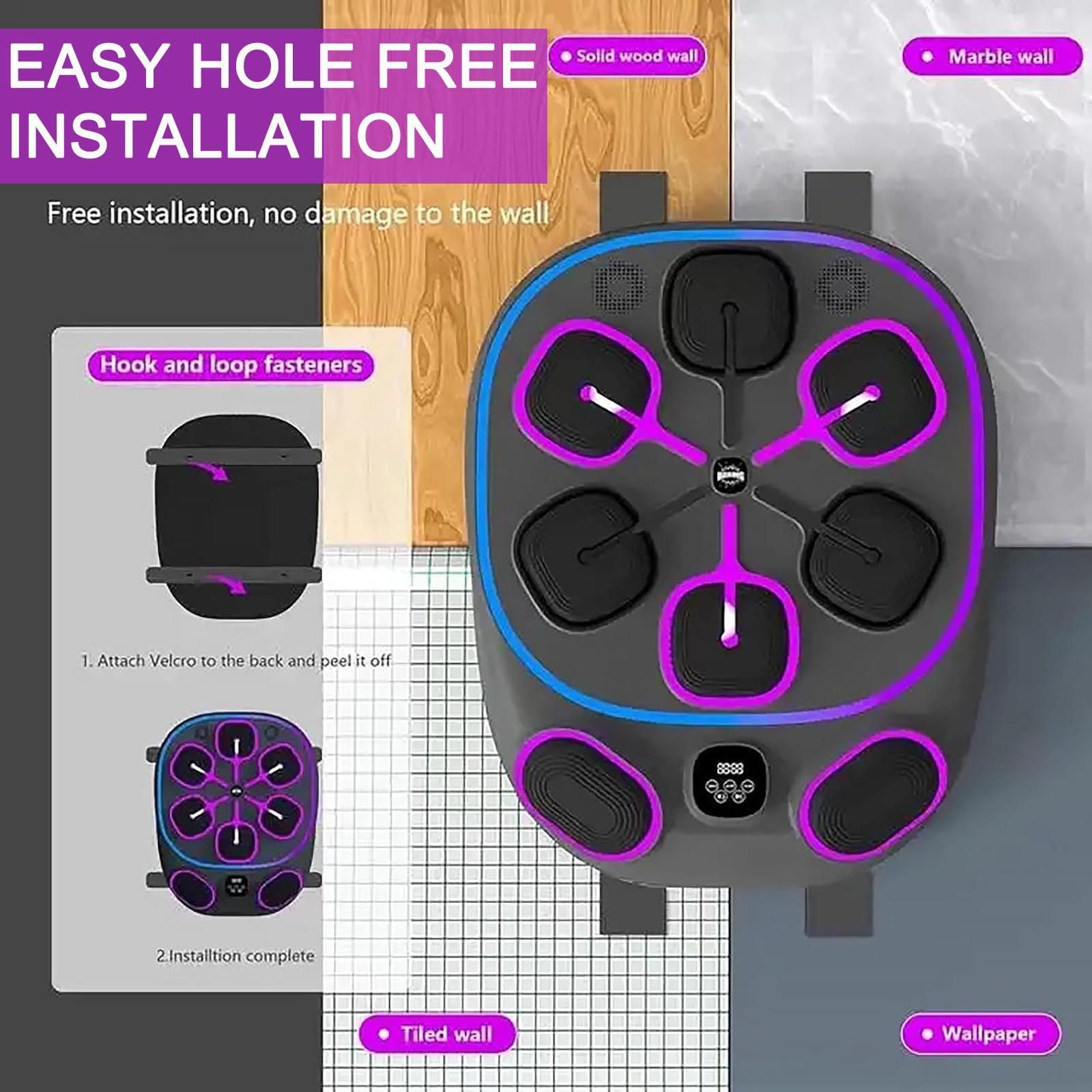 Objetivo De Boxeo MúSica ElectróNica | Entrenador Inteligente Con Bluetooth Para Montar Pared | 9 Modos De Entrenamiento/Conteo | Almohadilla De Boxeo Resistente | Para El Hogar/Gimnasio ,A