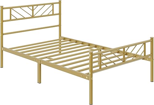 Topeakmart Cama de plataforma de metal de tamaño individual con cabecero y estribo de diseño de flecha, almacenamiento debajo de la cama de 13