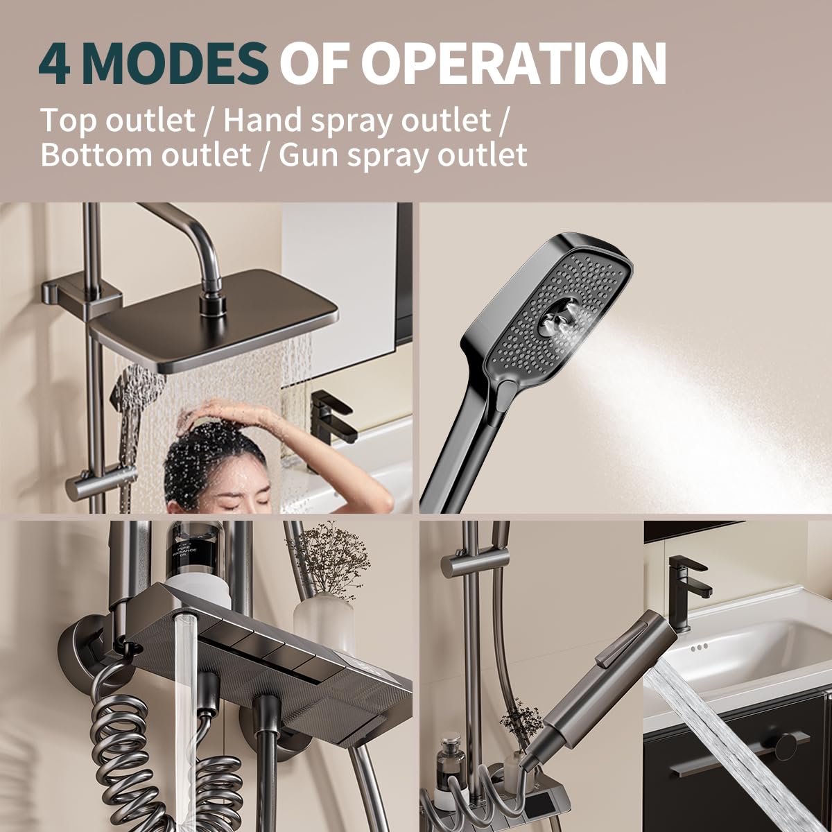 Colonne De Douche Avec Mitigeur, Design Piano Key, Pomme De Douche 30x20cm, Affichage Digital Led, Hauteur Ajustable, Multifonctionnel Pour Le Confort De La Salle De Bain.