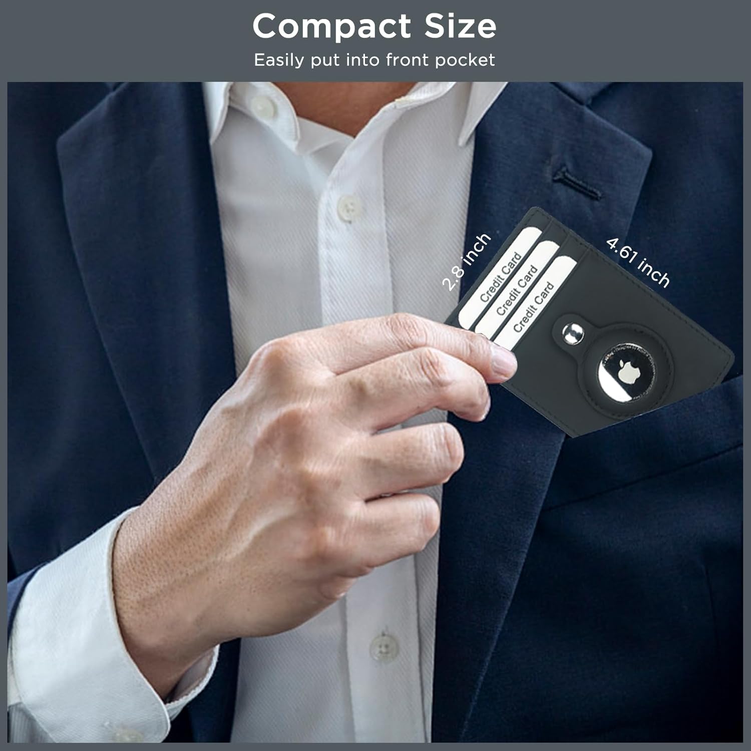 Full Grain Leather Wallet for Men, Magnet Money Clip with AirTag Holder, Front Pocket RFID Blocking Card Holder (Black) - Image 6