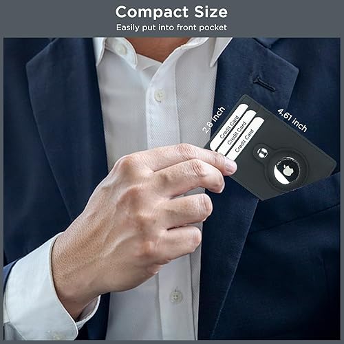 Miniatura 6 de Cartera de cuero de grano completo para hombres, clip magnético para dinero con soporte AirTag, bolsillo frontal con bloqueo RFID, Negro -, Cartera