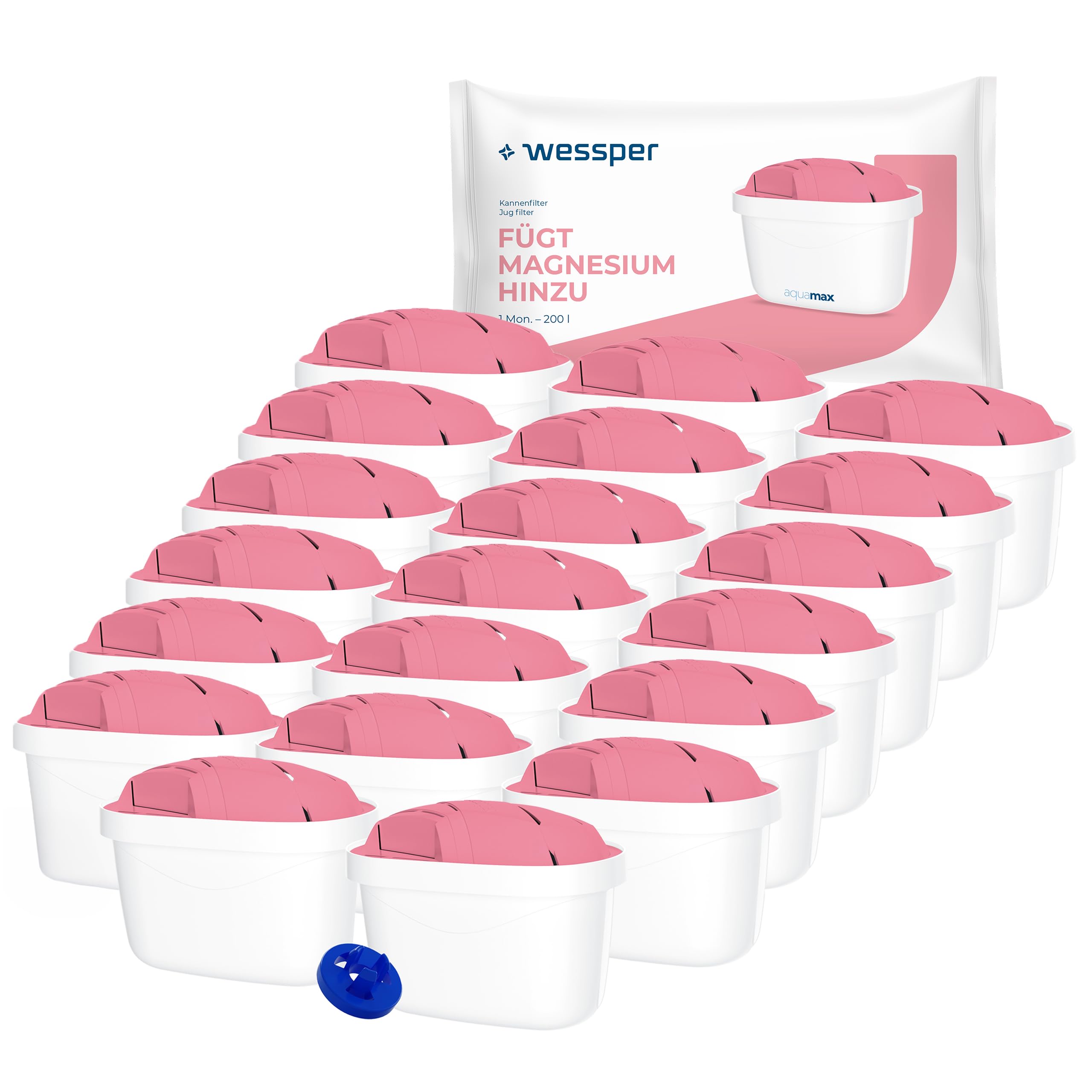 Wessper Magnezowy filtr do dzbanka filtrującego wodę | Zamiennik dla filtra Dafi Unimax Aquaphor A5 BRITA Maxtra+ PHILIPS AWP212/10 | 20 sztuk