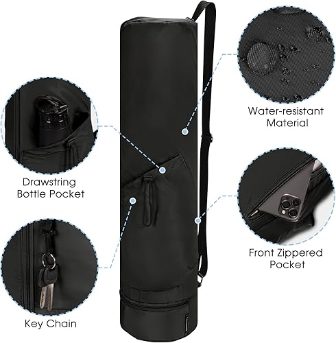 Miniatura 3 de sportsnew Bolsa para esterilla de yoga, con cremallera completa, bolsa de transporte para esterilla de yoga con cordón, bolsillo para botella de