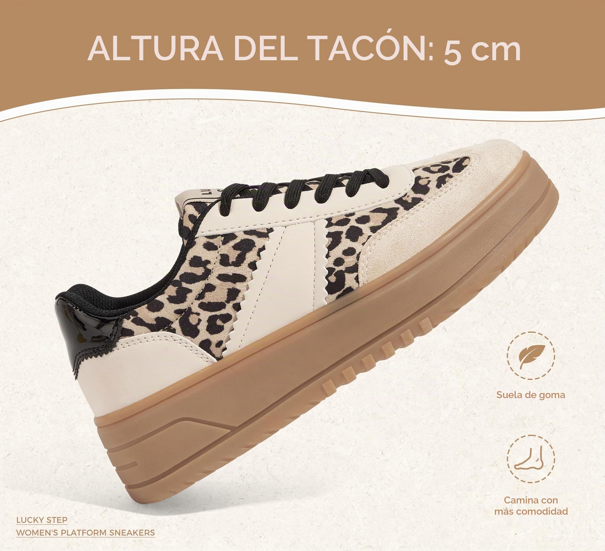 LUCKY STEP Tenis de plataforma con cordones para mujer, suela gruesa, cómodos, informales, a la moda, de piel sintética, tenis de caña baja para caminar