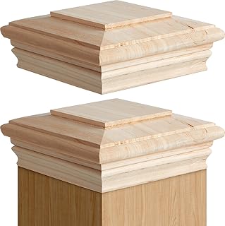Soaoo 2 Pcs Wooden Post Caps Classic Cedar Wood Post Caps Wood Fence Newel Mounting Kit Resistant for Indoor Outdoor Fence Mailboxes Decks (6 x 6 Inch)