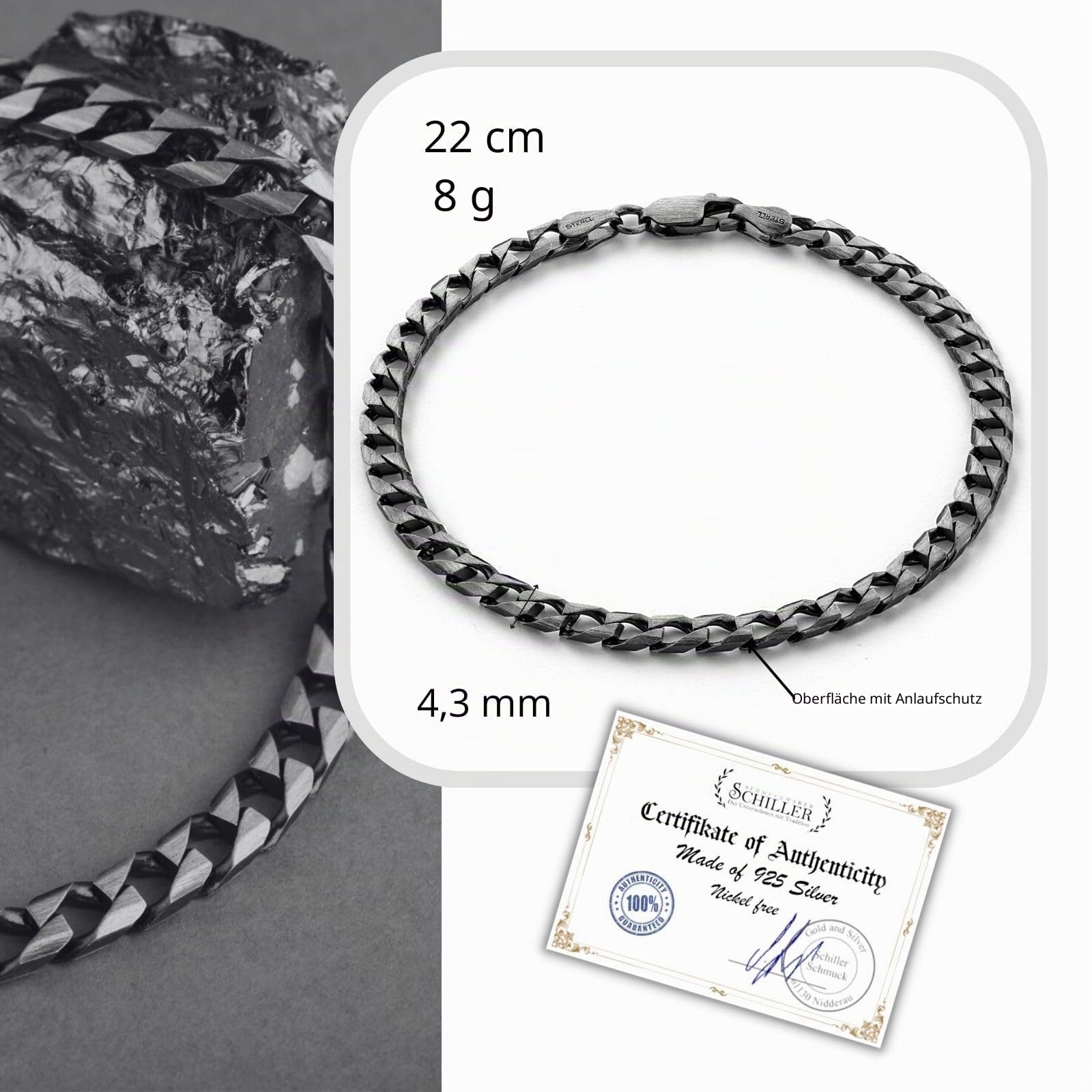 Herren Armband Sterling-Silber 925 Schwarz Oxidiert Eco-Verpackung Männer Geschenke