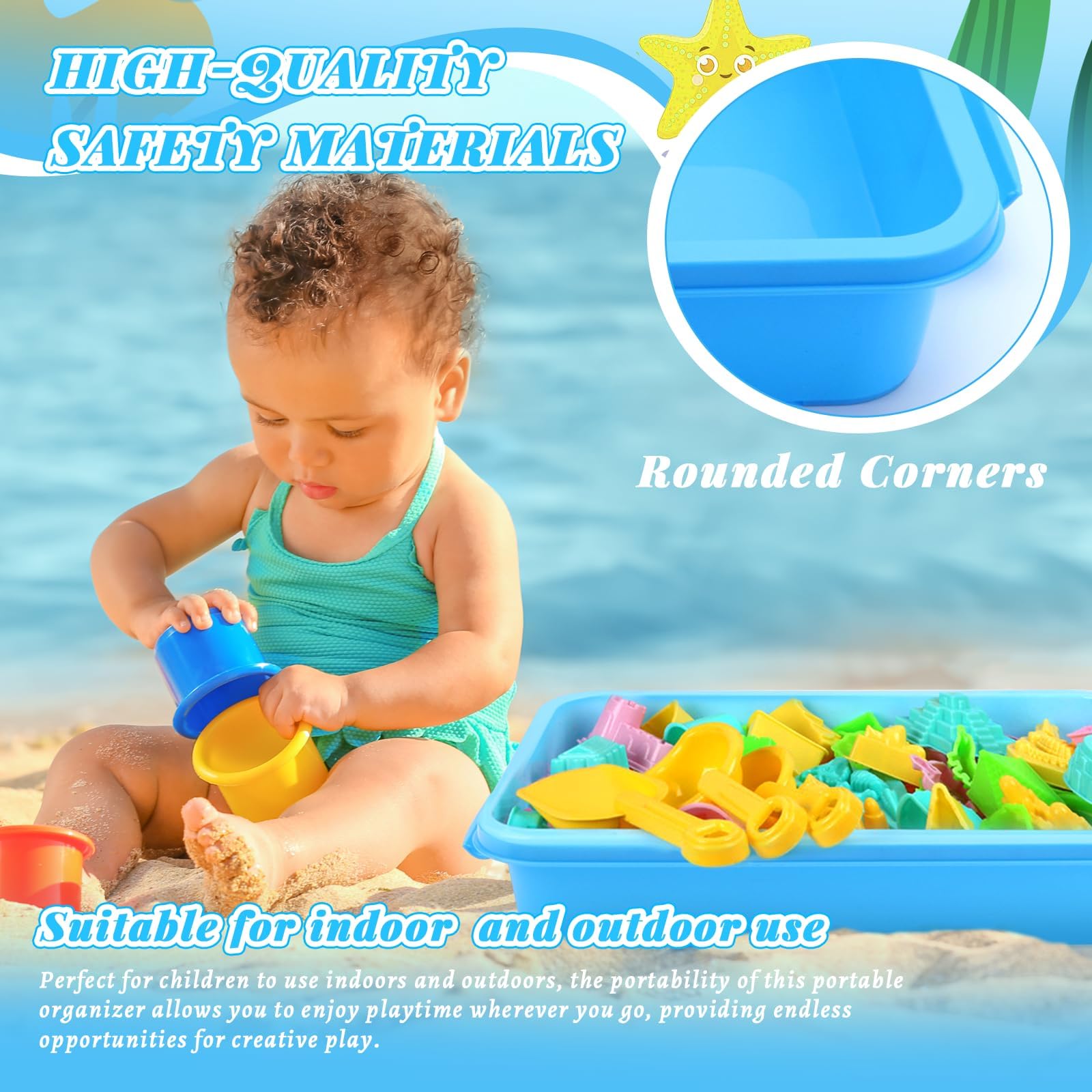 Sandkasten mit Deckel Sandkasten Sensory Bin mit Deckel für Kinder Kunststoff Tablett Sandkasten Abdeckung Sensory Sandbox Container für Wasser, Sand, Perlen und Mehr (Grün und Blau)