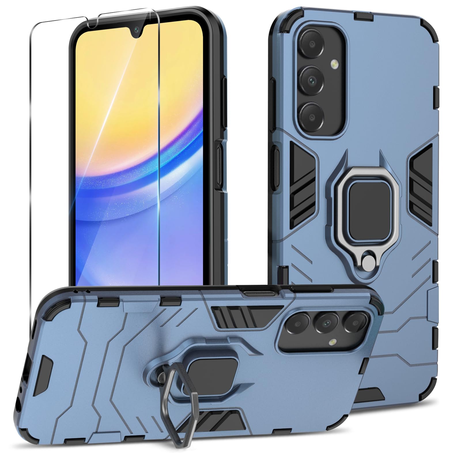 Funda para Samsung Galaxy A13 4G con Cristal Templado Protector Pantalla, Carcasa Antigolpes con Soporte anular metálico, Case Protectora de Grado Militar, Negro — view 21