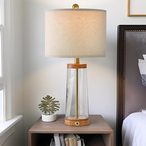 Miniatura 6 de USumkky Juego de 2 lámparas de mesa de 24 pulgadas con control táctil regulable de 3 vías USB A+C, lámpara de mesa moderna de cristal, lámpara de