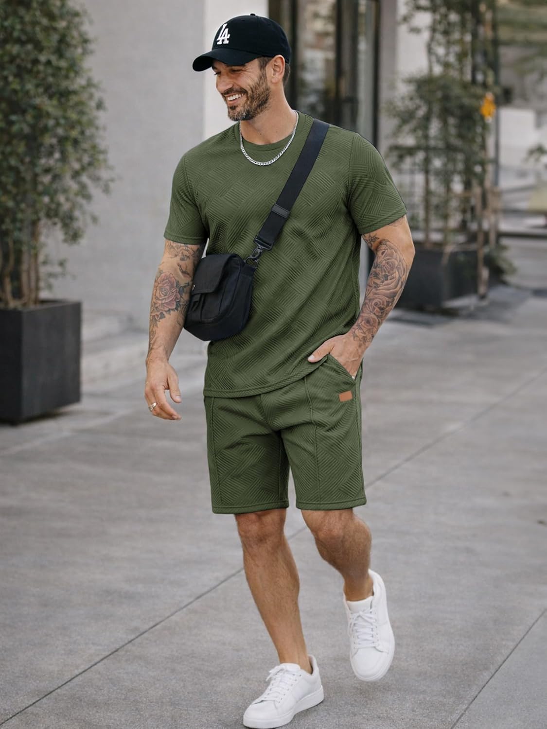 JMIERR Men's Casual Short Sleeve T Shirts and Shorts Summer Beach Vacation 2 Piece Outfit Lounge Workout Sets - Image 2