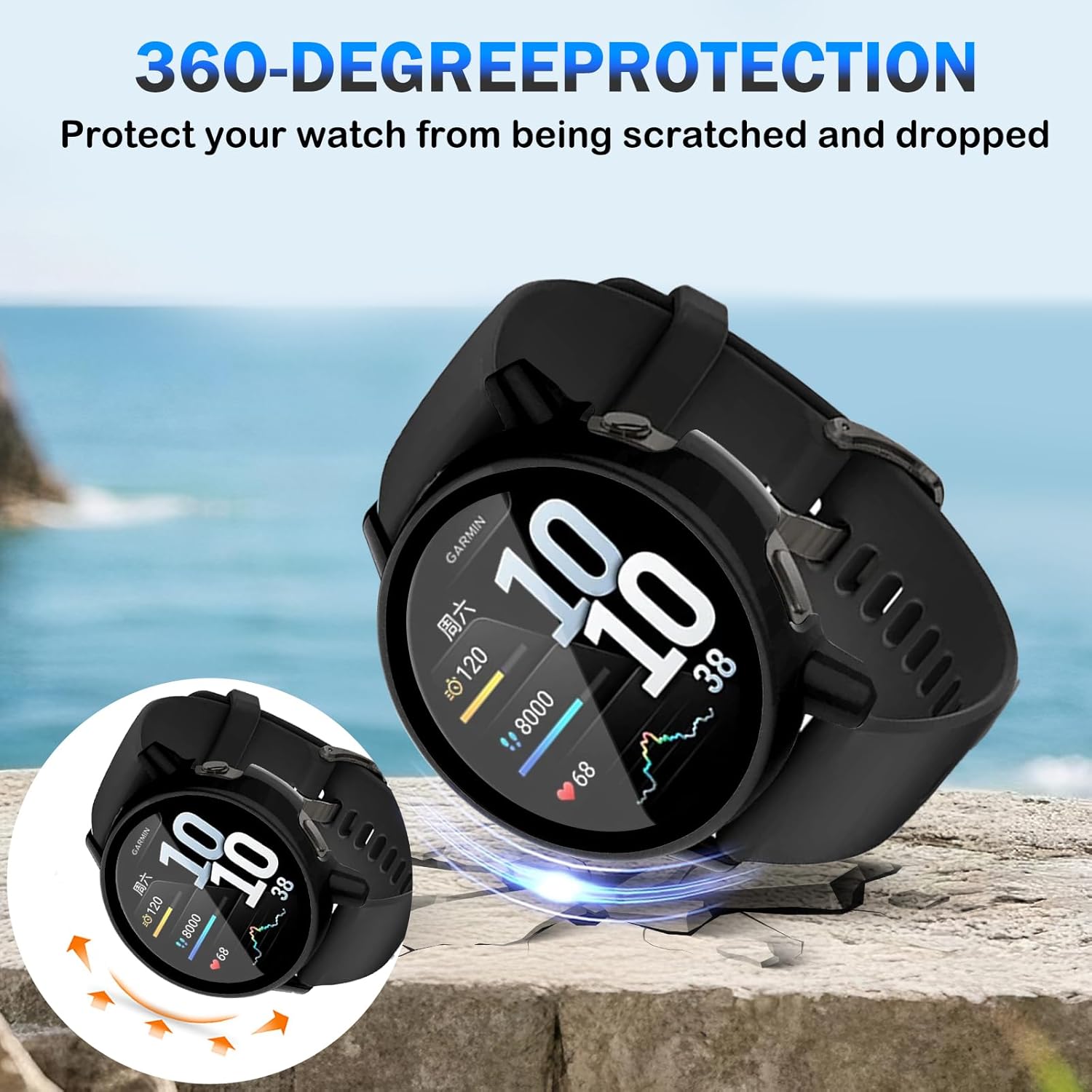 2 Pack for Garmin Venu 4 45mm Smartwatch Screen Protector Case, Full Coverage HD Ultra-thin Scratch Resistant Case, Charge Dust Plug + Hard PC Protective with Built-in Tempered Film (Black)