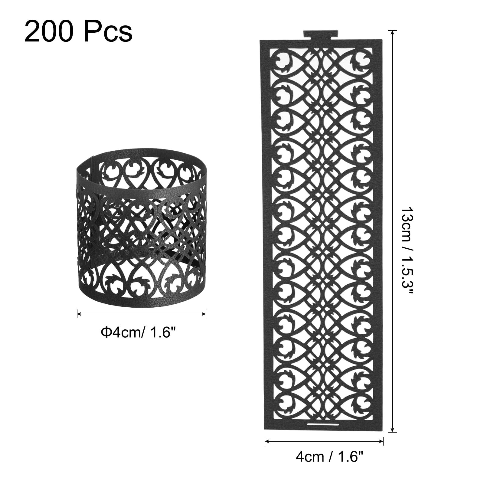 uxcell Lot de 200 ronds de serviette en papier d'aluminium découpé au laser pour mariage, fête, décoration de table, restaurant (noir, 13 x 4 cm)