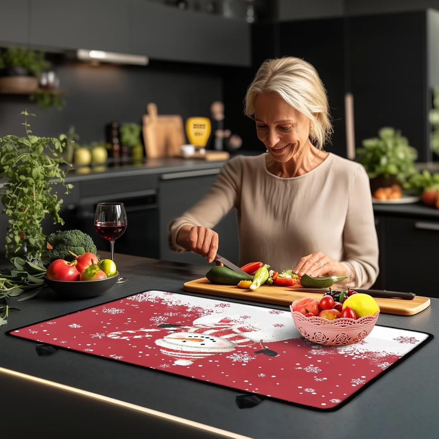 TODIYADDU Candy Cane Stove Top Cover for Electric Stove Christmas Decor Cooktop Parts Cover Anti-Slip Heat-Resistant Snowman Protector Mat 20x28 Inch Home Accessories