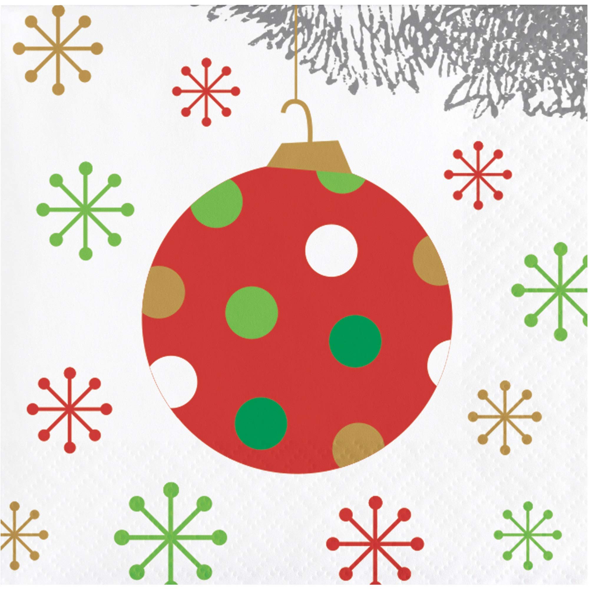 Creative Converting Bright Christmas Tree Beverage Napkins, White