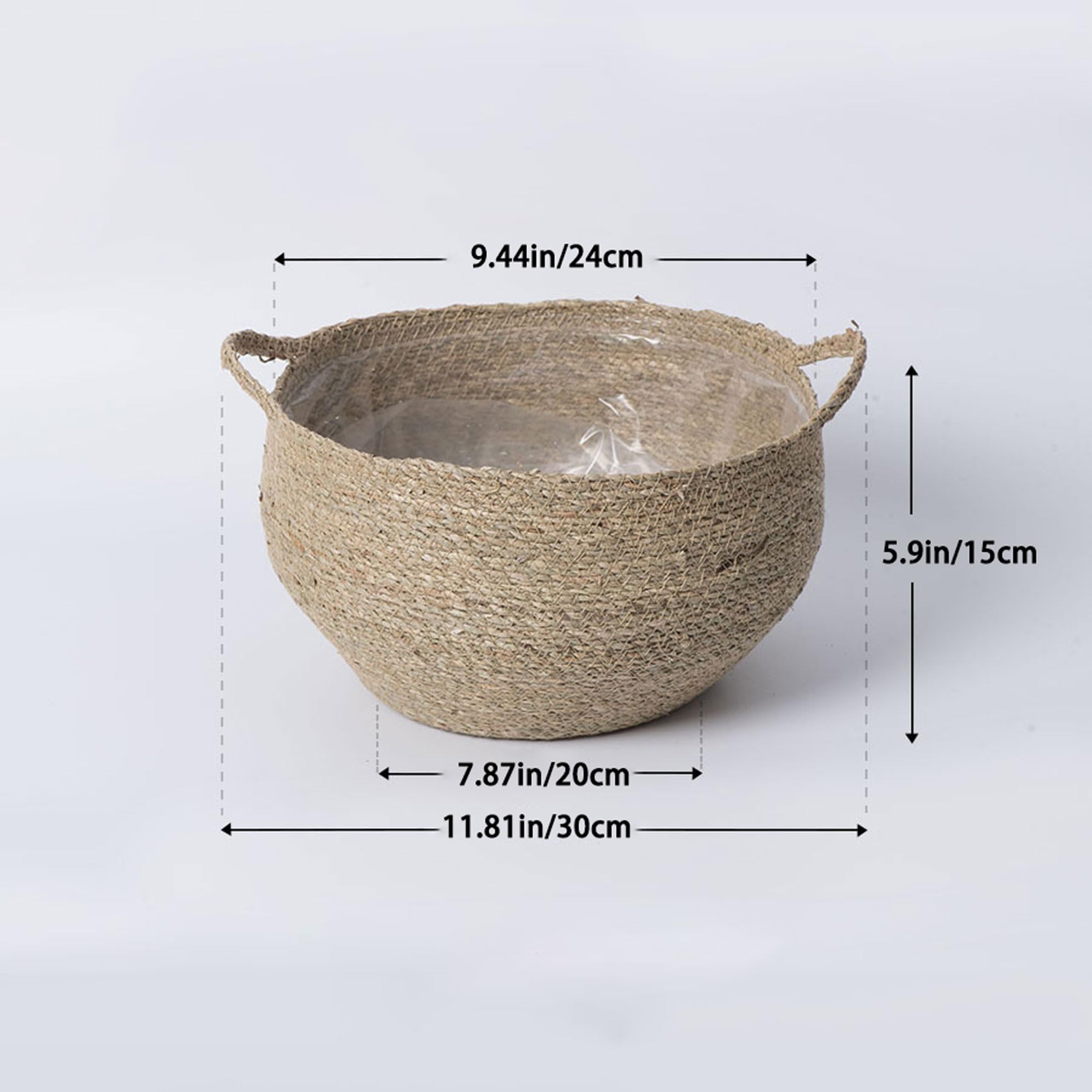 1 Pot en Jonc avec Doublure Plastique, Panier Tressé en Osier pour Plantes, Cache-Pot Rustique, Contenant Naturel pour Décoration Maison(Size:Moyen)