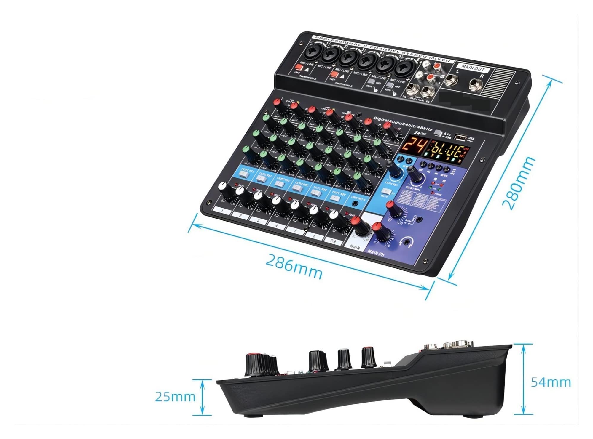 Mezclador portátil profesional de 6 canales, consola mezcla sonido, entrada computadora, potencia 48 V, transmisión en vivo, calidad audio A6