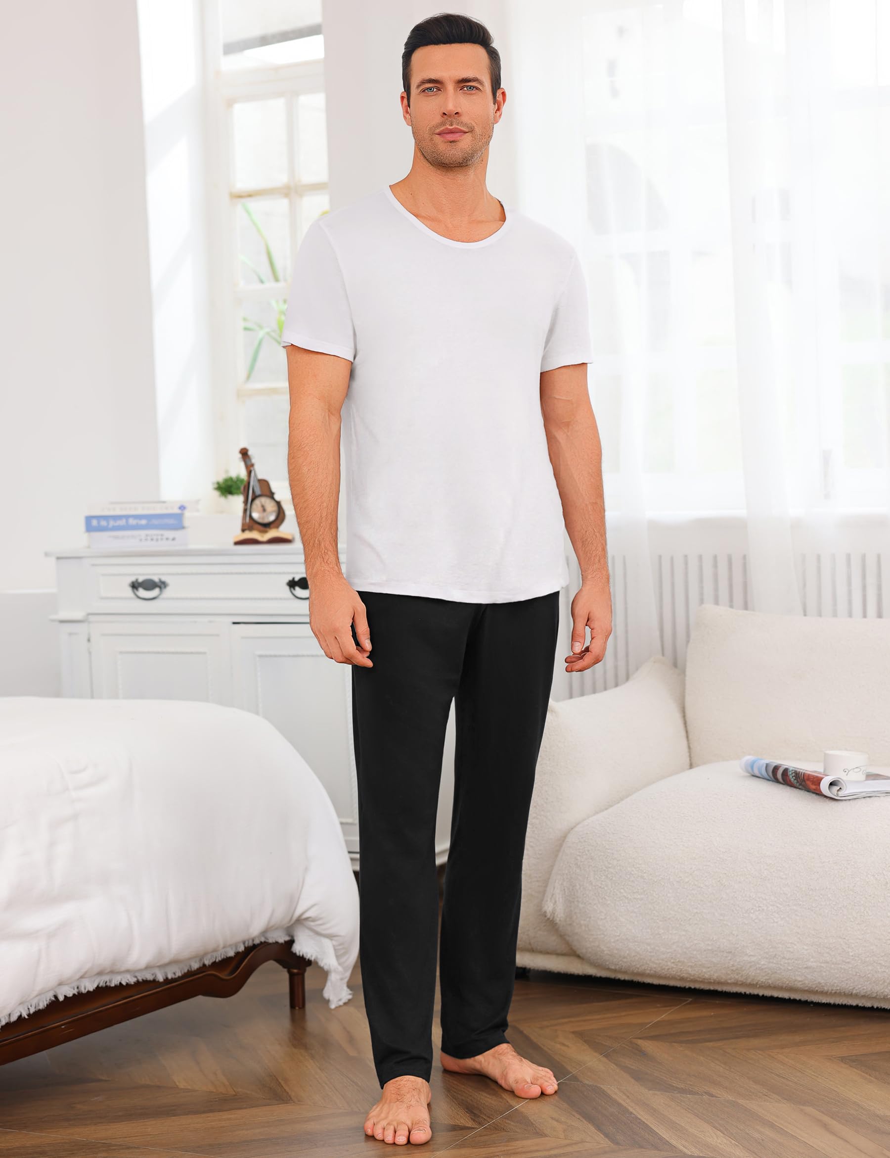 Marvmys Bas De Pyjama Homme Décontracté Pantalon De Pyjama Long Vêtements De Nuit Pantalon Avec Poches Deux Pièces S-4XL