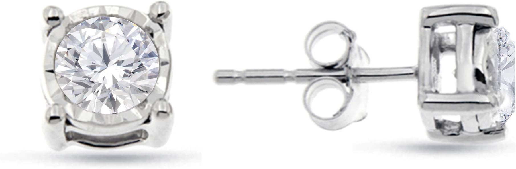 Natalia Drake 1/10-1/2 Cttw Round Brilliant Cut Diamond Stud Earrings for Women in 925 Sterling Silver Miracle Plate Color H-I/Clarity I1-I2