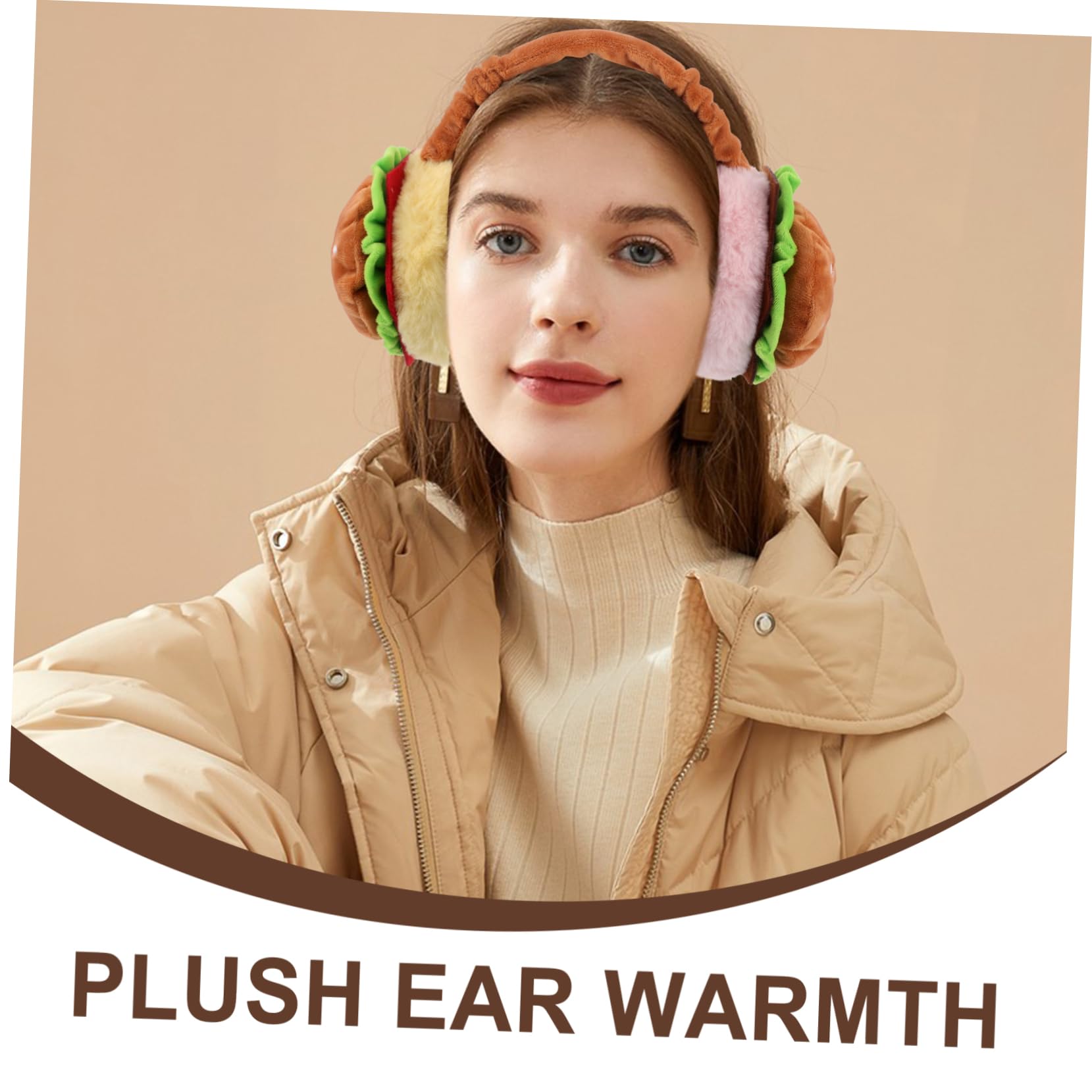 FRCOLOR Cute Hamburger Ear Warmers, Foldable Plush Earmuffs for Winter Windproof and Thermal Ear Covers for Outdoor Activities - Image 3