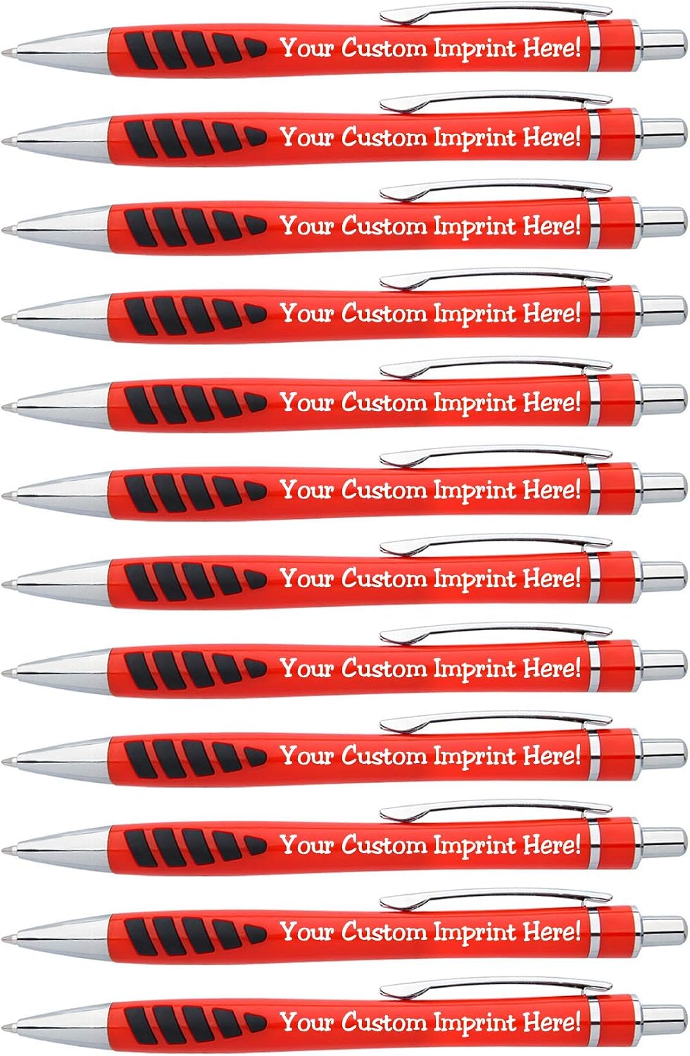 Express Pencils™ - Your Name or Imprint on our Custom Printed Addison Ballpoint Pen - Rubber Grip For Writing Comfort And Control, black ink, medium point - 12 Pack (Red)