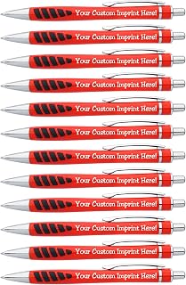 ExpressDesigns™ - Your Name or Imprint on our Custom Printed Addison Ballpoint Pen - Rubber Grip For Writing Comfort And Control, black ink, medium point - 12 Pack (Red)