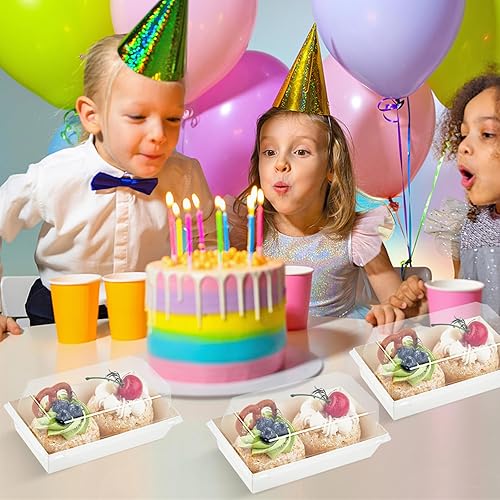 Miniatura 7 de Ocmoiy Cajas de papel para embutidos con tapas transparentes, paquete de 50 recipientes desechables para sándwiches, pequeñas cajas blancas de