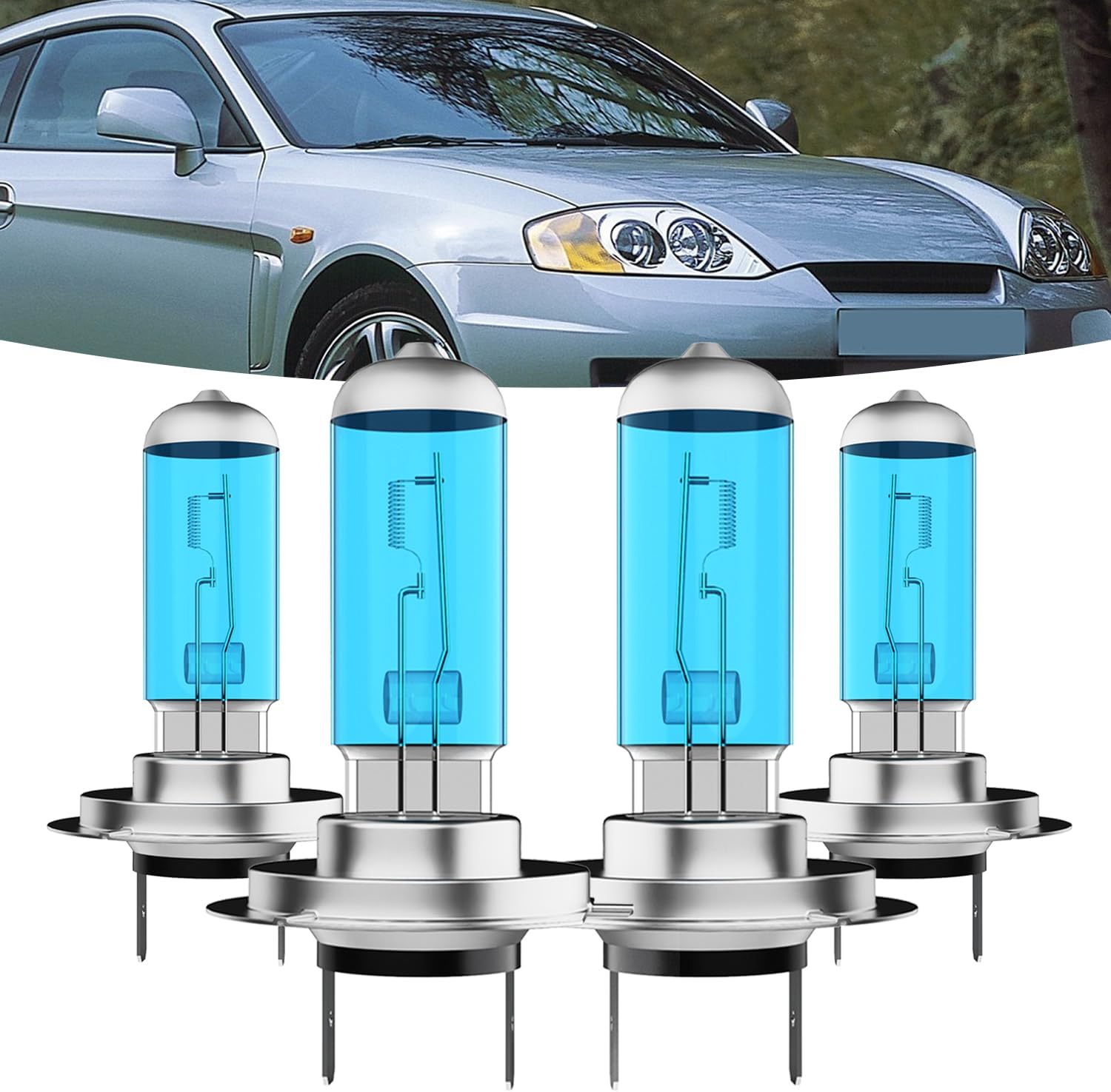 Halogen Headlights Fit for Hyundai Tiburon 2007-2008 Headlight Bulbs,H7 High Beams+ H11/H8/H9 Low Beams Bright Front Lights,Plug And Play,Pack of 4