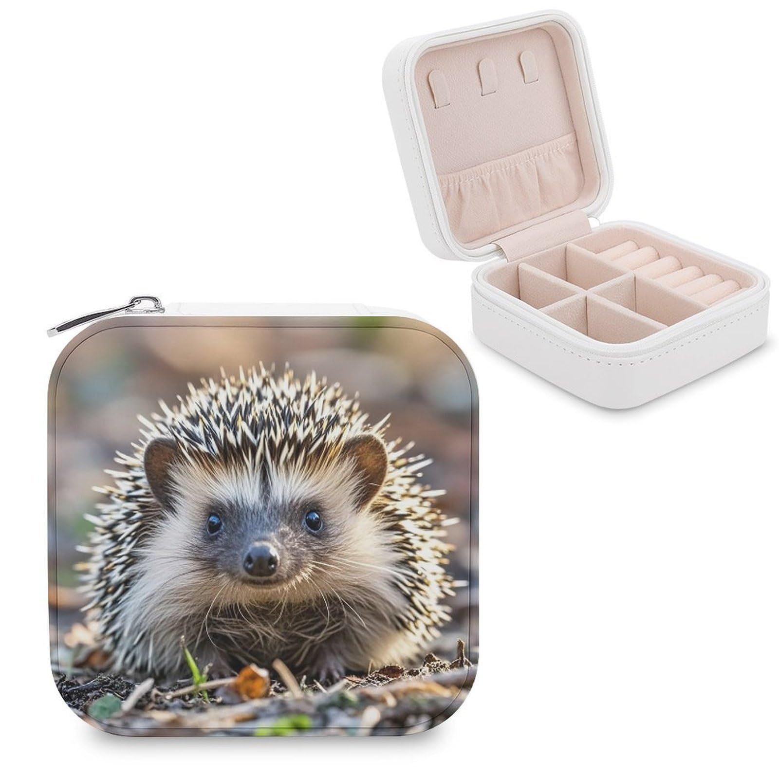 LZQPOEAS Hedgehog Jewelry Box Mini Jewelry Travel Case Trendy Stuff Ring Box Custom PU Leather Jewelry Boxes Portable Jewelry Case Earring Storage Organizer for Girls Women