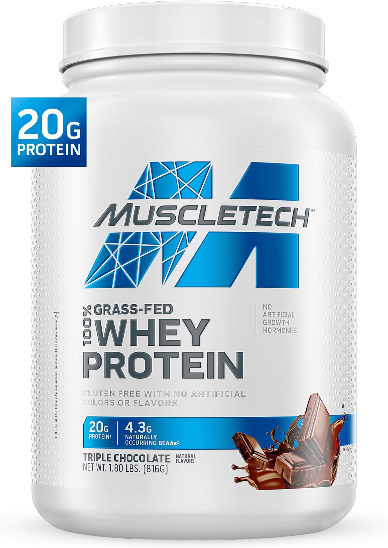 Grass Fed Whey Protein | Grass Fed Whey Protein Powder | Protein Powder for Muscle Gain | Growth Hormone Free, Non-GMO, Gluten Free | 20g Protein + 4.3g BCAA | Triple Chocolate, 1.8 lbs