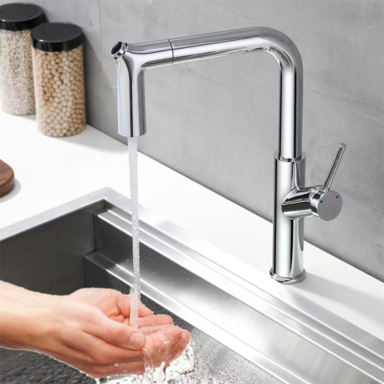 ZYCHSJXA Kitchen Sink Taps with Pull Out Spray Brass Faucet Mixer Tap Hot and Cold 2 Mode Chrome