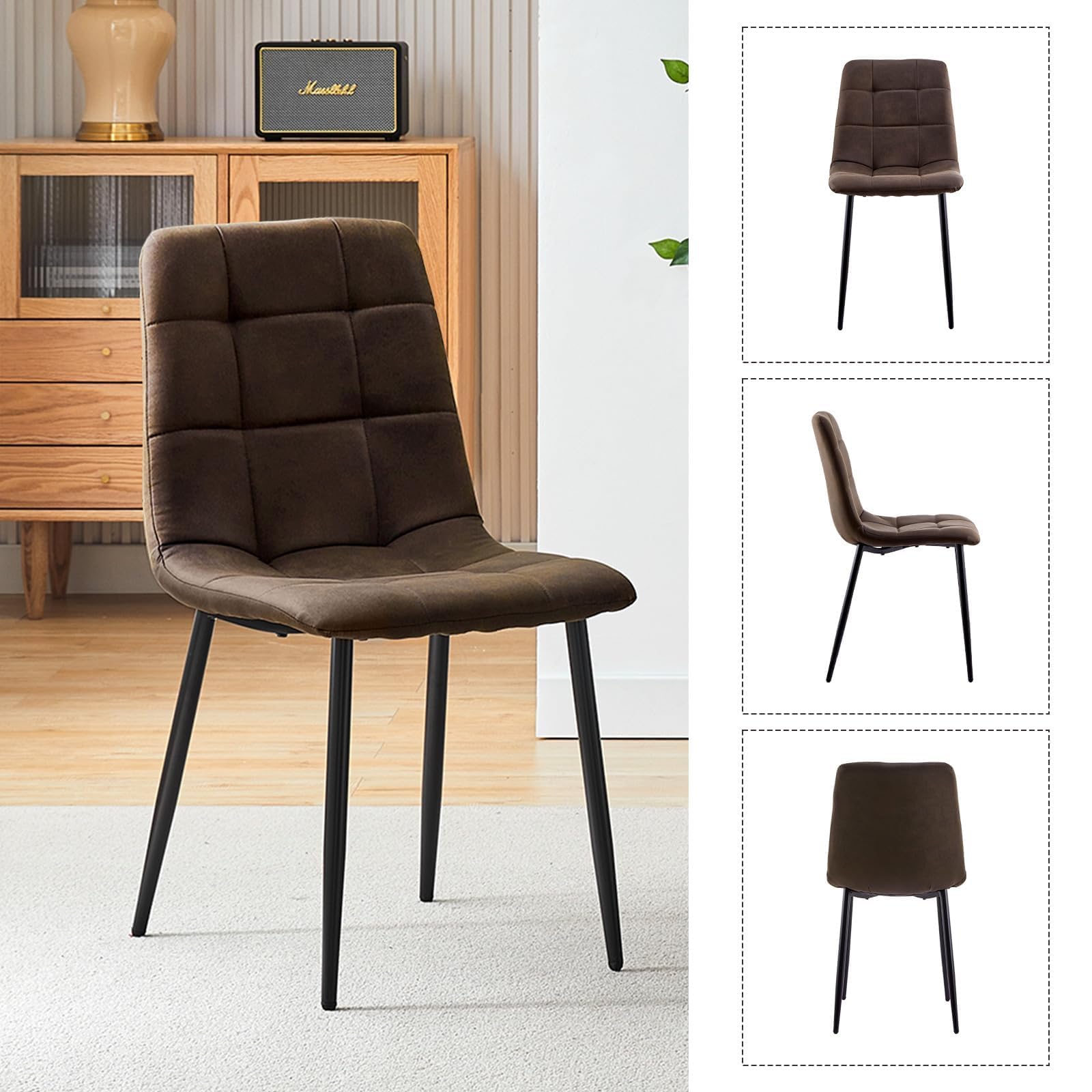 CLIPOP Esszimmerstühle 6er Set Kunstleder Braun, Gepolsterter Sitz Wohnzimmerstuhl mit stabilen Metallbeinen, für Zuhause und Büro (Kunstleder Braun, 6er Set)