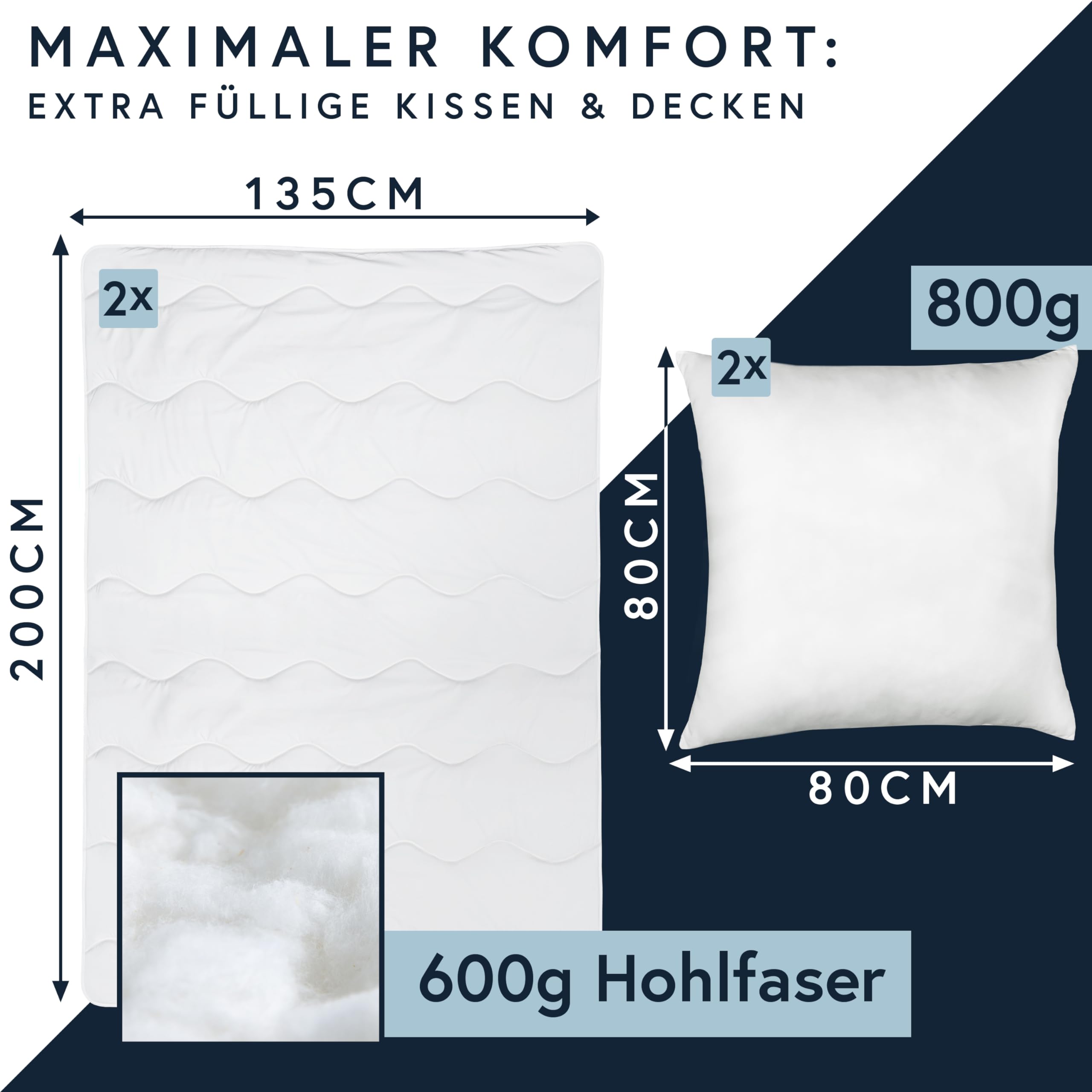 Moon 2er Pack Bettenset Ganzjahresdecke Steppbettdecke 135 x 200 cm Set inkl. Kopfkissen 80 x 80 cm 100% Polyester