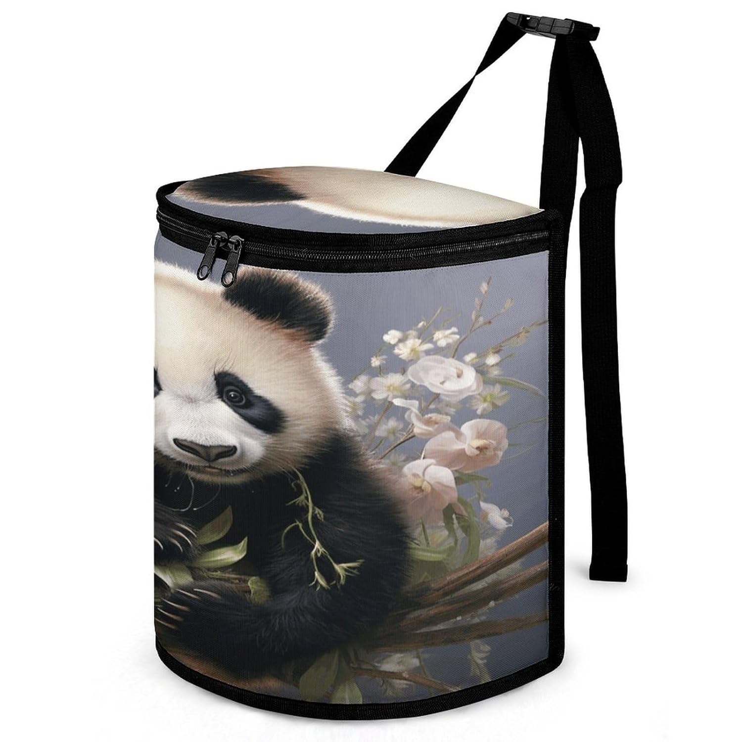 Car Garbage Storage Bag Panda with Flower Printed Hanging Vehicle Trash Bin Car Trash Can with Zipper Lid Portable Garbage Storage Bags for Truck Van and SUV