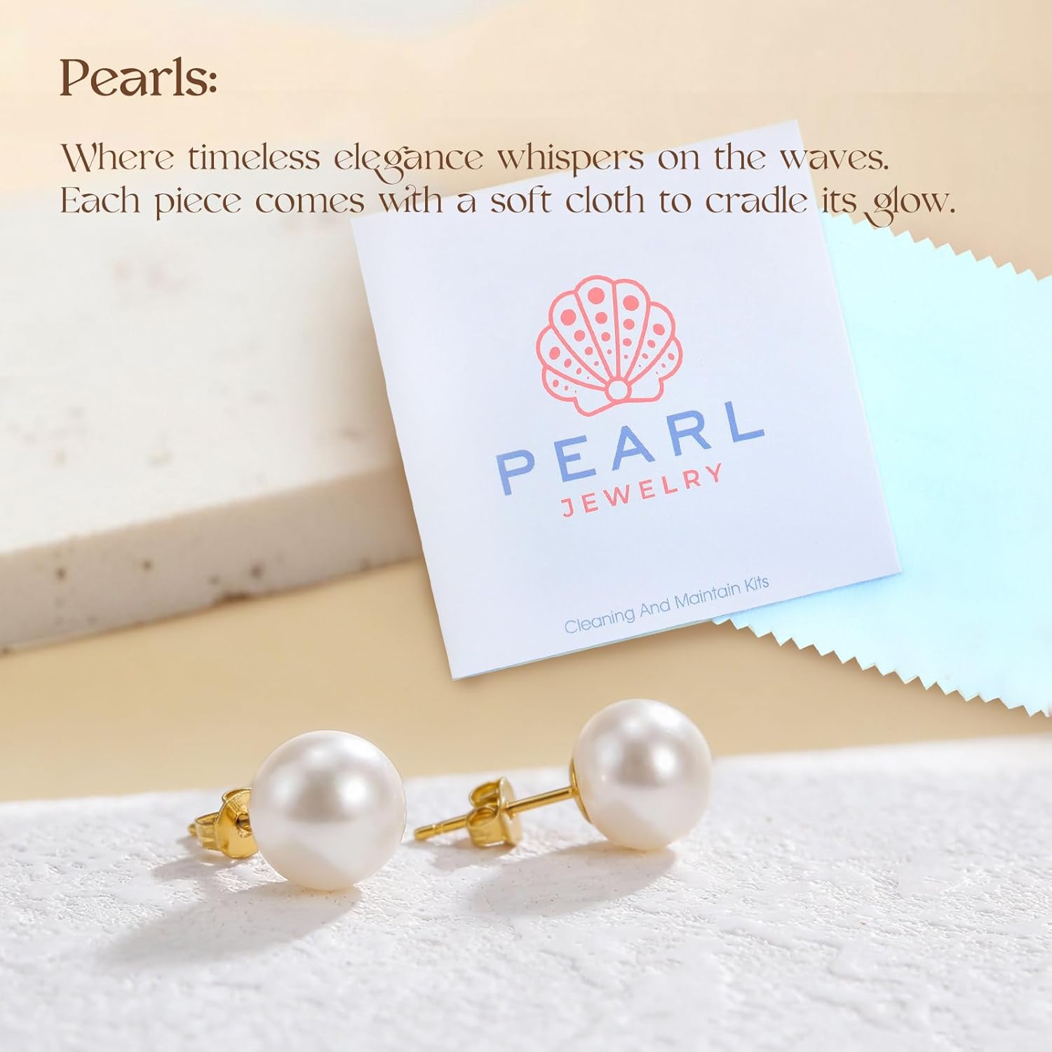 URTHEONE Pearl Earrings 8-9mm AAAAA+ Freshwater Studs for Women, 18K Gold Plated Sterling Silver, Hypoallergenic Gift
