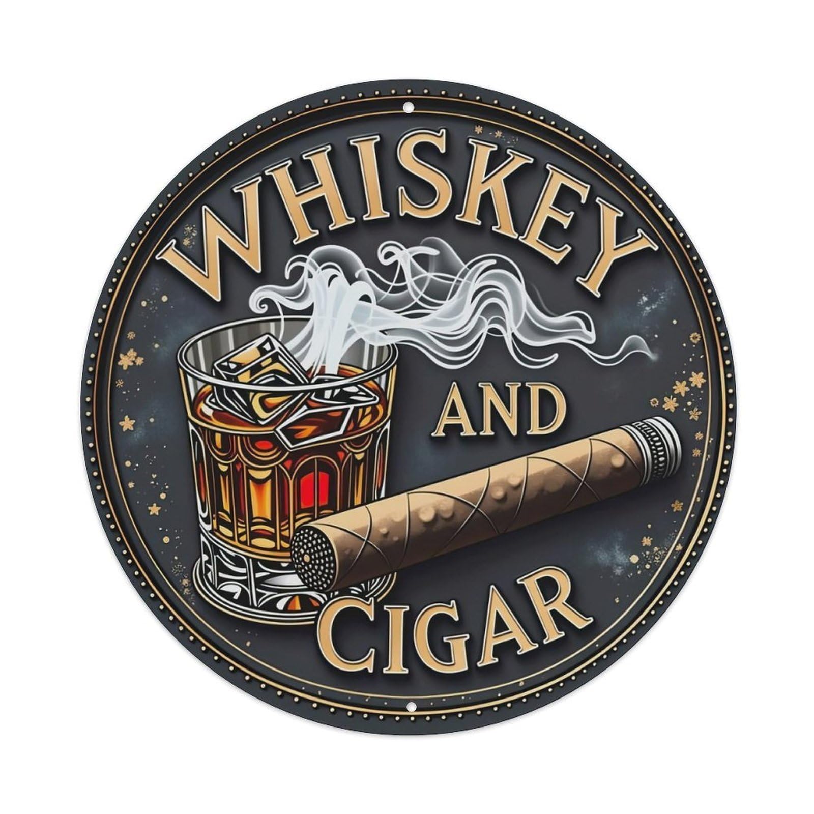 Whiskey And Cigar Emblem Design Metal Tin Sign