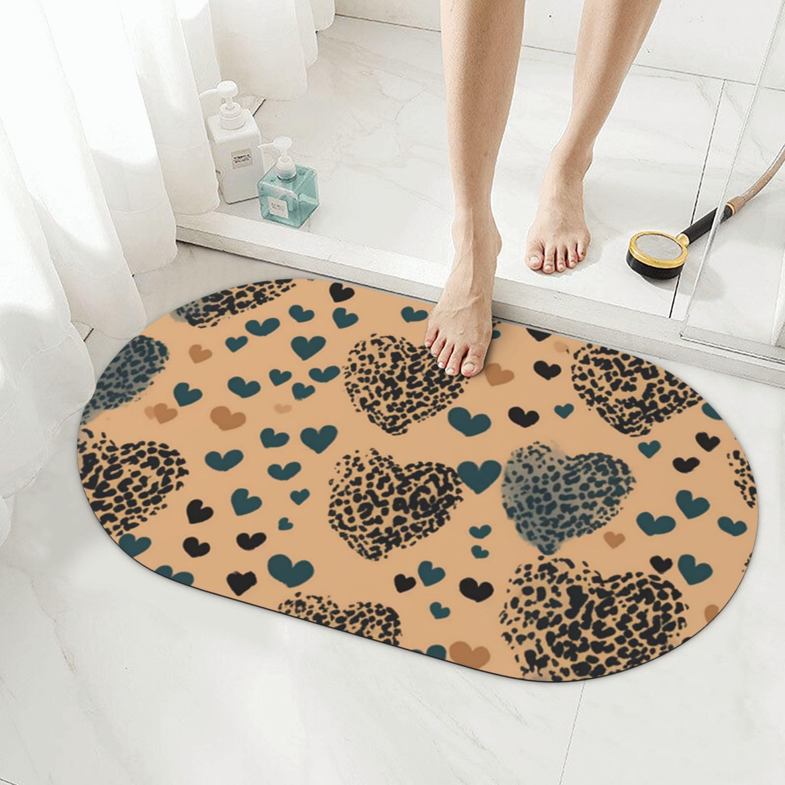 Tapis de bain en pierre de diatomée léopard 50x80 cm pour douche