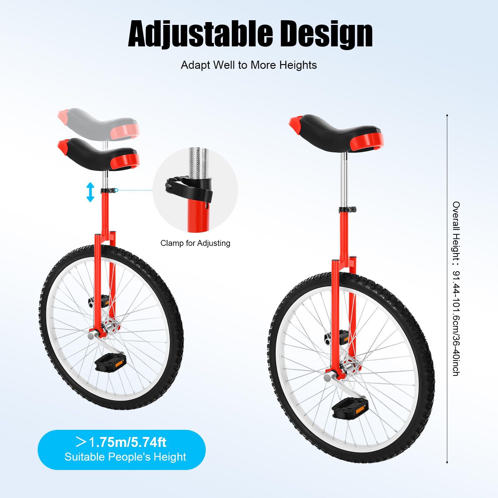Monocycle 24 pouces réglable en hauteur pour enfants de 7 à 60 ans - Vélo d'entraînement d'équilibre pour enfants et adultes de 1,4 à 1,75 m - Pour débutants/professionnels