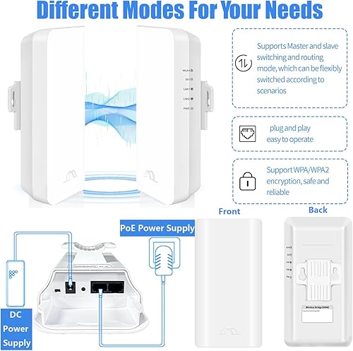 Miniatura 5 de Puente inalámbrico, 2.4 GHz, 300 Mbps, 2 x 14dBi de alta velocidad, distancia de trabajo de largo alcance de 0.6 mi, puentes WiFi punto a punto Ptmp