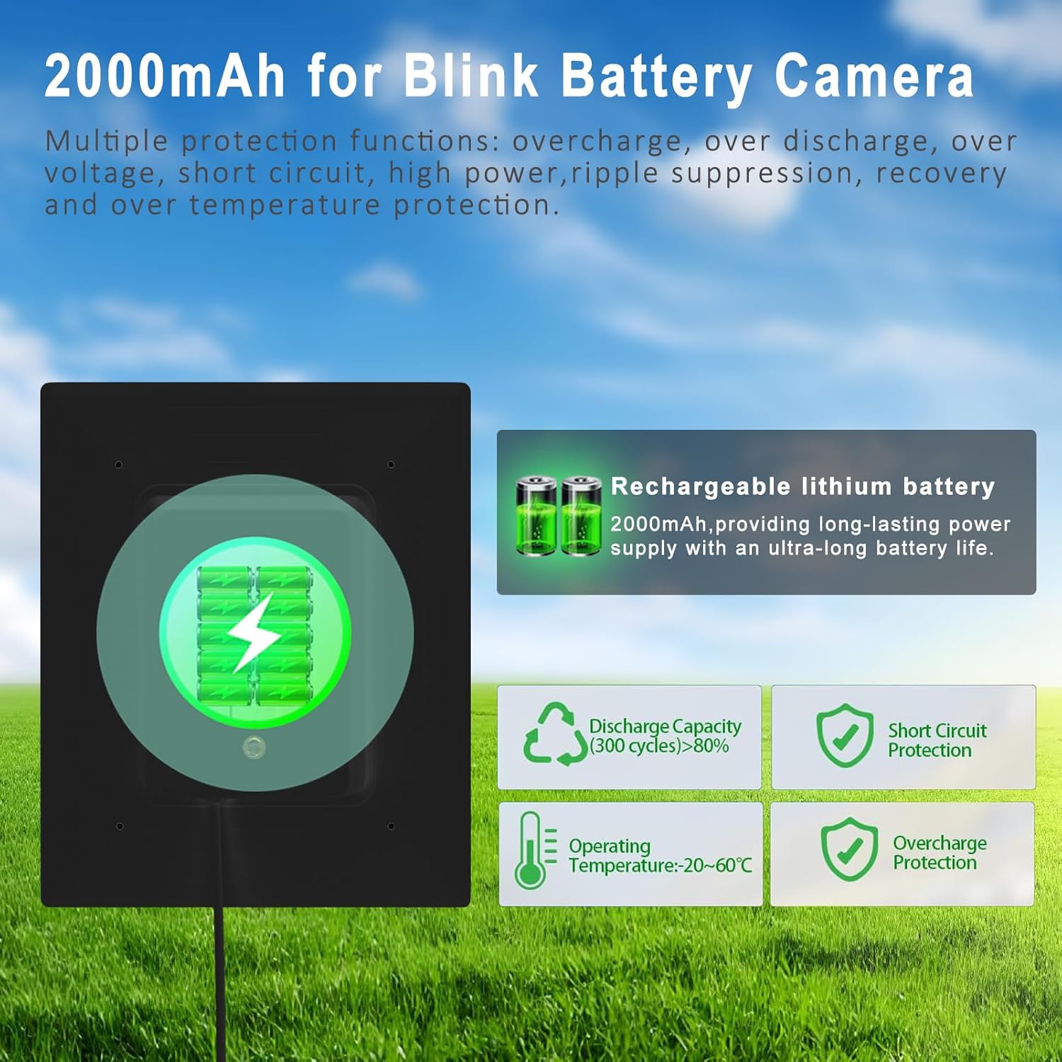 6W Solar Panel with 2000Ah Battery for Blink, Solar Charger with 360° Adjustable Mount 5.9in to 8.7in, 9.8ft Cable and Waterproof for Outdoor 4(4th Gen)/Outdoor/(3rd Gen) XT3 and XT/XT2 Camera