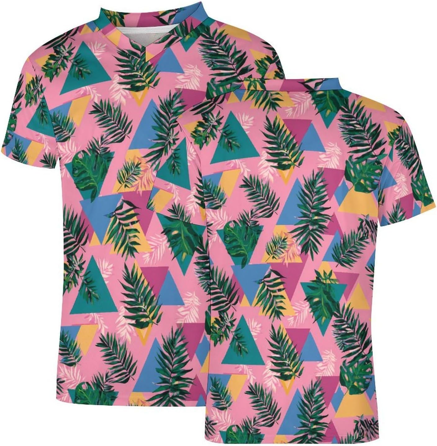 80s Triangles Tropical Leaves Funny Football Jerseys Casual V-Neck Short Sleeve Soccer Jersey T-Shirt