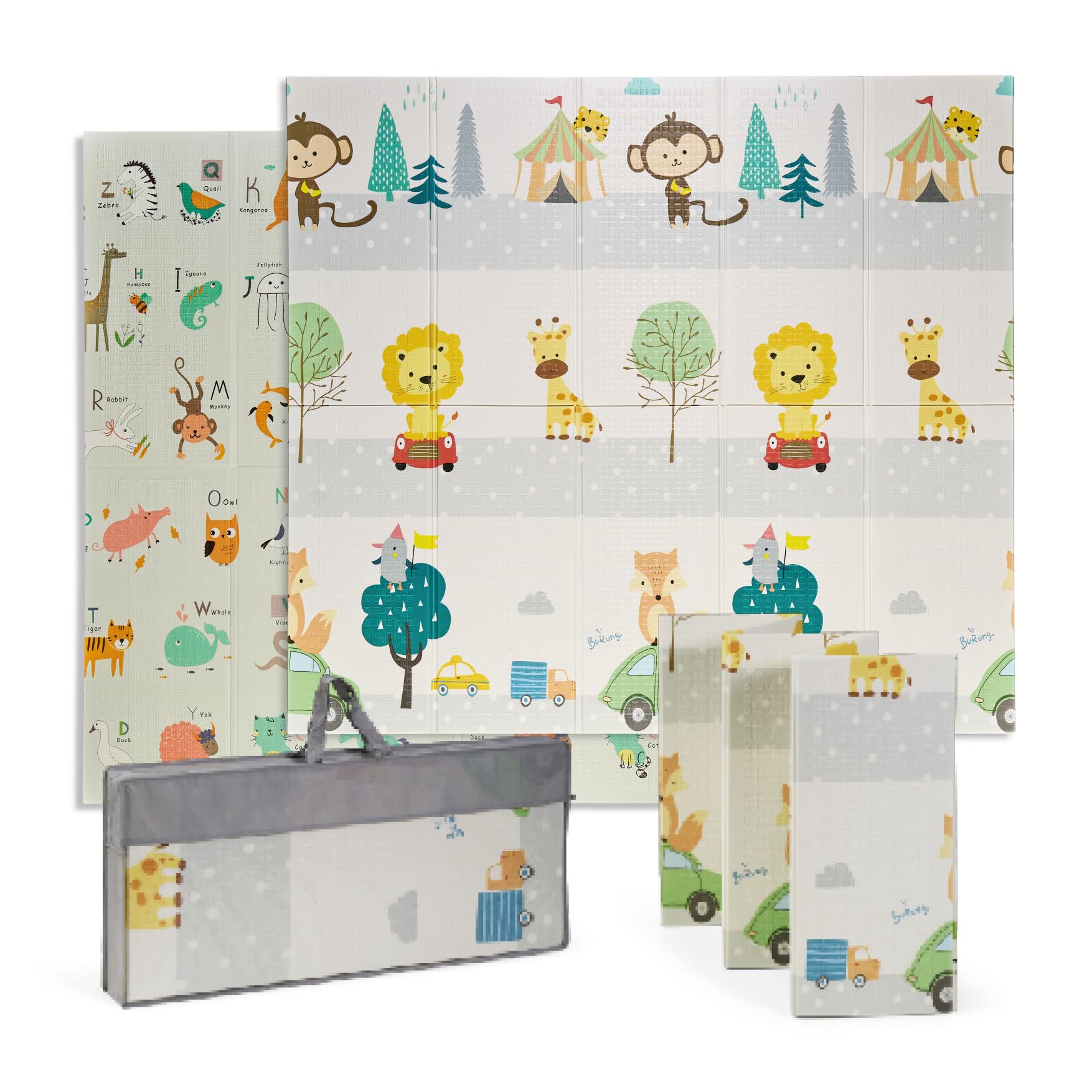 Buddy Baby - Tappetino da gioco per bambini, XXL, 180 x 200 cm, double face, resistente, imbottito, pieghevole, con borsa per il trasporto