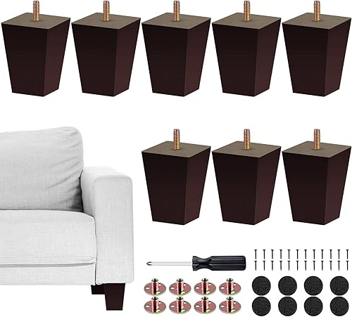 Miniatura 19 de TURSTIN Juego de 8 patas cuadradas de madera maciza de 8 pulgadas para sofá, patas de repuesto para sofá, patas de muebles de mediados de siglo