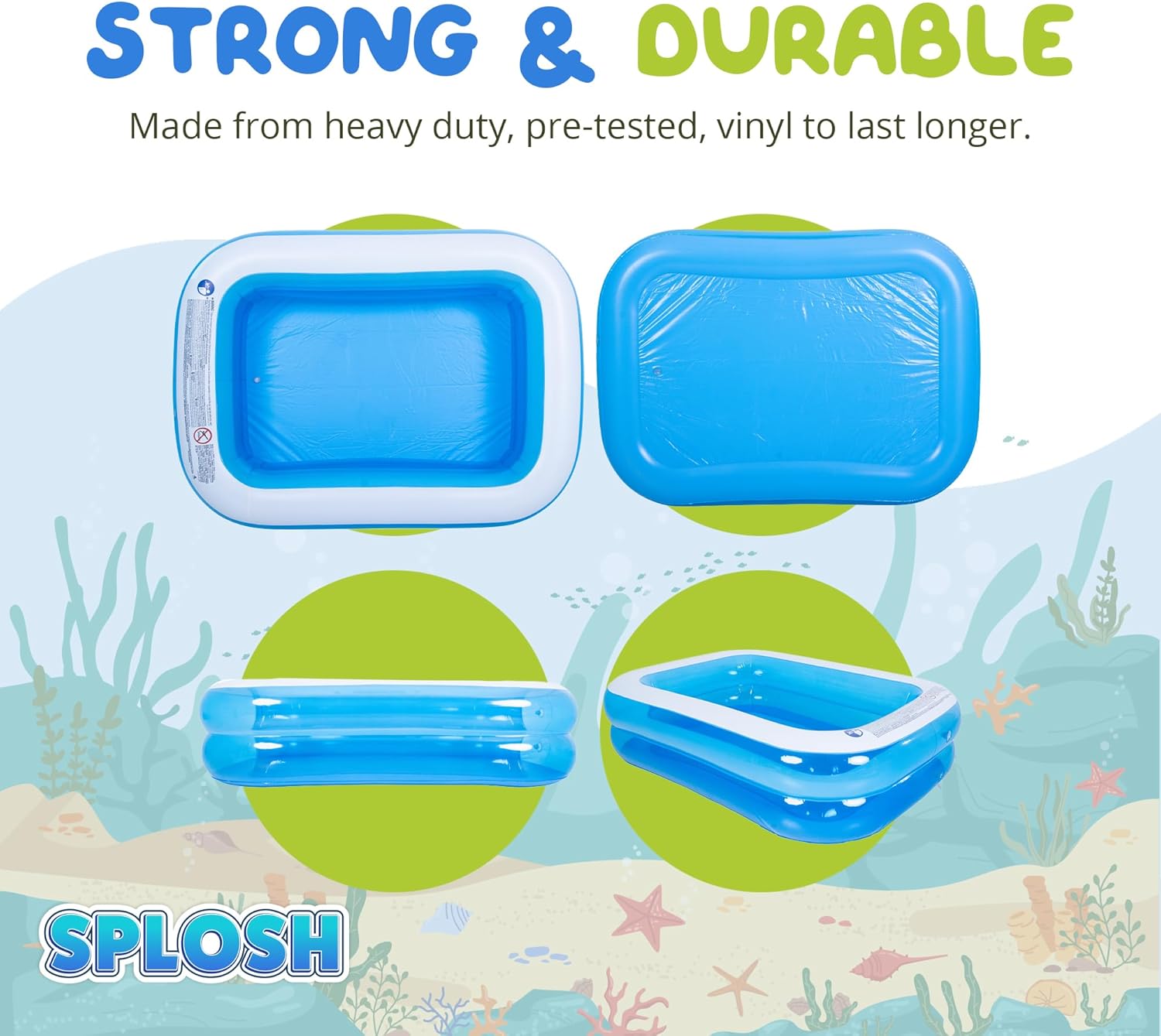Splosh Inflatable Family Swimming Pool - Large Rectangle Kids Paddling Pool 2m x 1.5m - Easy To Inflate - Kids Paddling Pools For Garden — image 5
