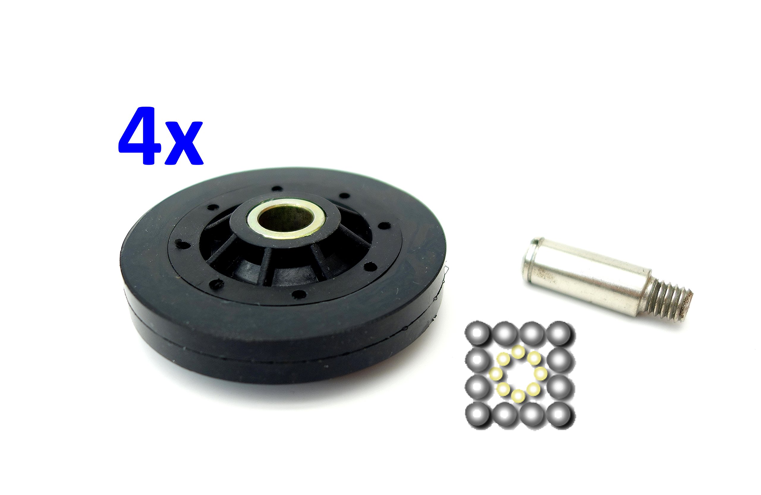 4x Dryer Drum Support Roller w/ Shaft Kit, Replaces 510708P + 56461P Speed Queen, Alliance Whirlpool