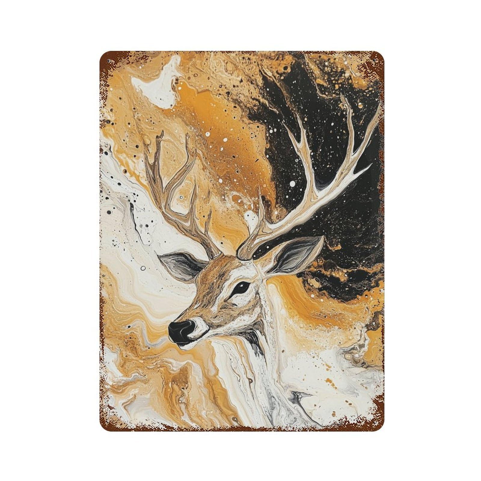 Abstract Deer Painting Artwork Retro Metal Sign 15.7"x11.8", Ideal for Basement, Hobby Room And Garage Decor