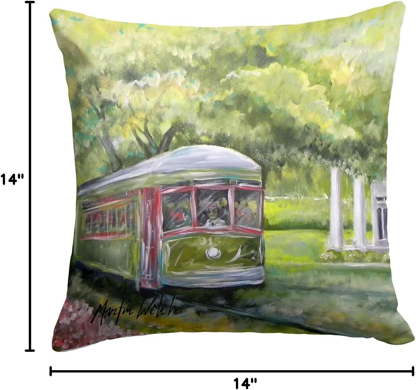 Caroline's Treasures MW1091PW1414 Streetcar Next Stop Audubon Park Fabric Decorative Pillow Machine Washable, Indoor Outdoor Decorative Pillow for Couch, Bed or Patio, 14Hx14W