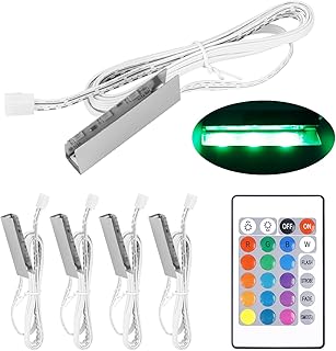 Vitrinenbeleuchtung 4er Set, LED Glasbodenbeleuchtung inkl. 12V Netzteil mit Schalter, Glasbodenbeleuchtung Vitrinenbeleuchtung Clip Glas, Buntes RGB Licht LED Glasboden Strip für Vitrine Regal Tisch