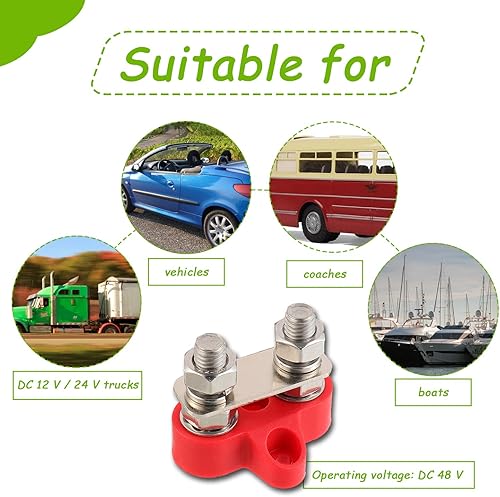 Miniatura 6 de EPLZON Bloque de terminales de batería M6 de 14 pulgadas, barra de autobús de CC de 12-48 V para caravana, camión, campista, barco